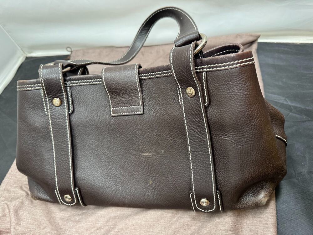 Lambertson Truex Brown Pebbled Leather Shoulder Bag Tote Italy Suede Lined